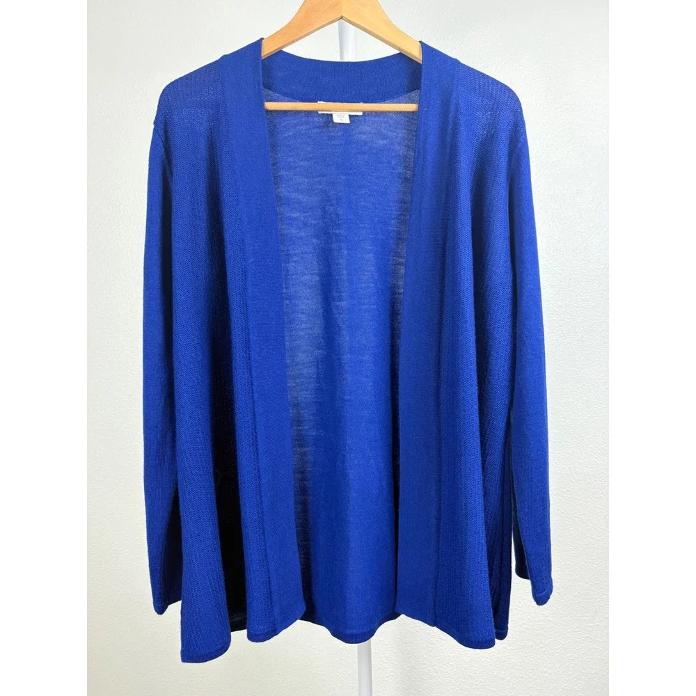 Coldwater Creek Royal Blue Merino Wool Blend Open Front Cardigan XL 16